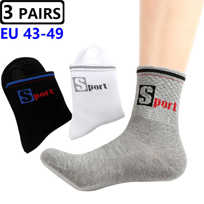 Cotton Crew Sock Pack - 3 pares/pacote grandes meias ue 47.48.49