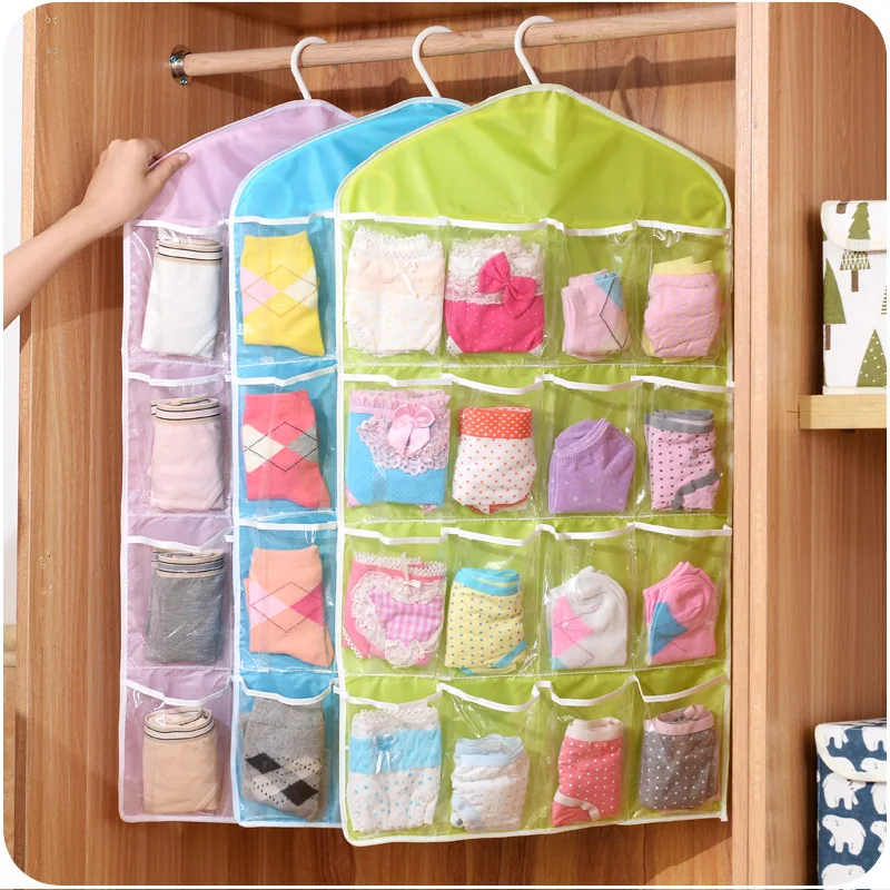 Sock Organizer Tray - 16 bolsos guarda-roupa claro pendurado saco