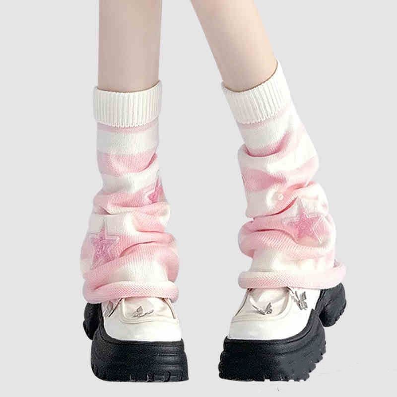 Boot Sock Slouchy - Polainas Listradas Y2K com Estrelas e