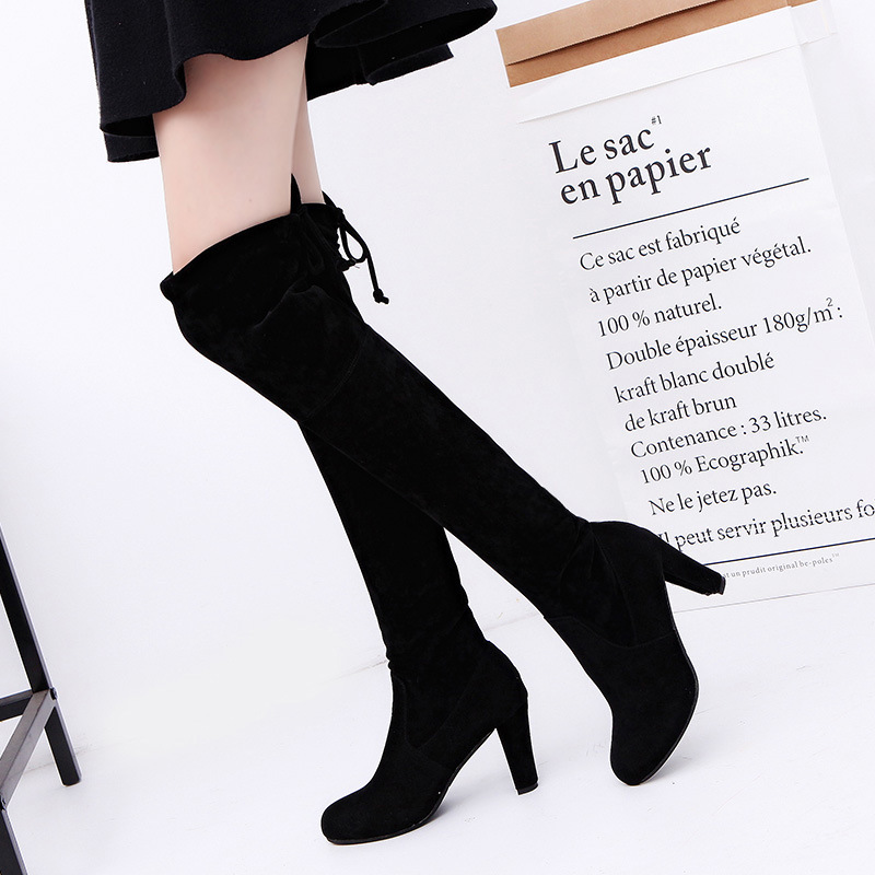 Knee High Sock Women - Botas femininas tecido elástico sobre o