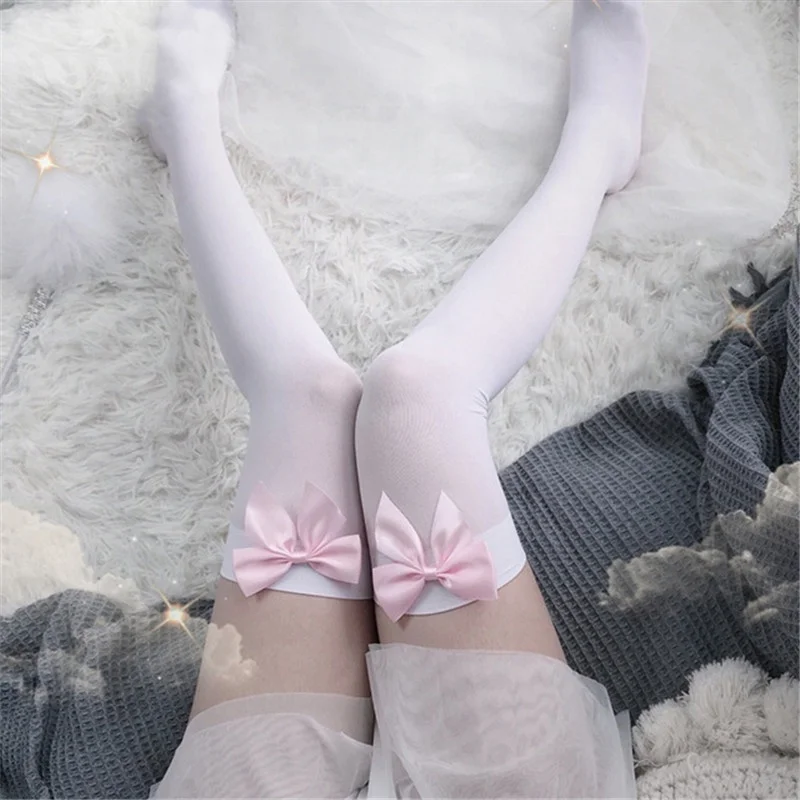 Thigh High Sock Stay Up - Sexy meias femininas arco rosa ficar