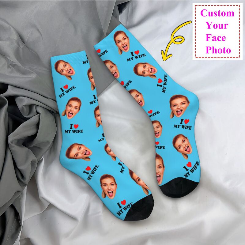 Dress Sock Men - Eu amo minha esposa rosto personalizado