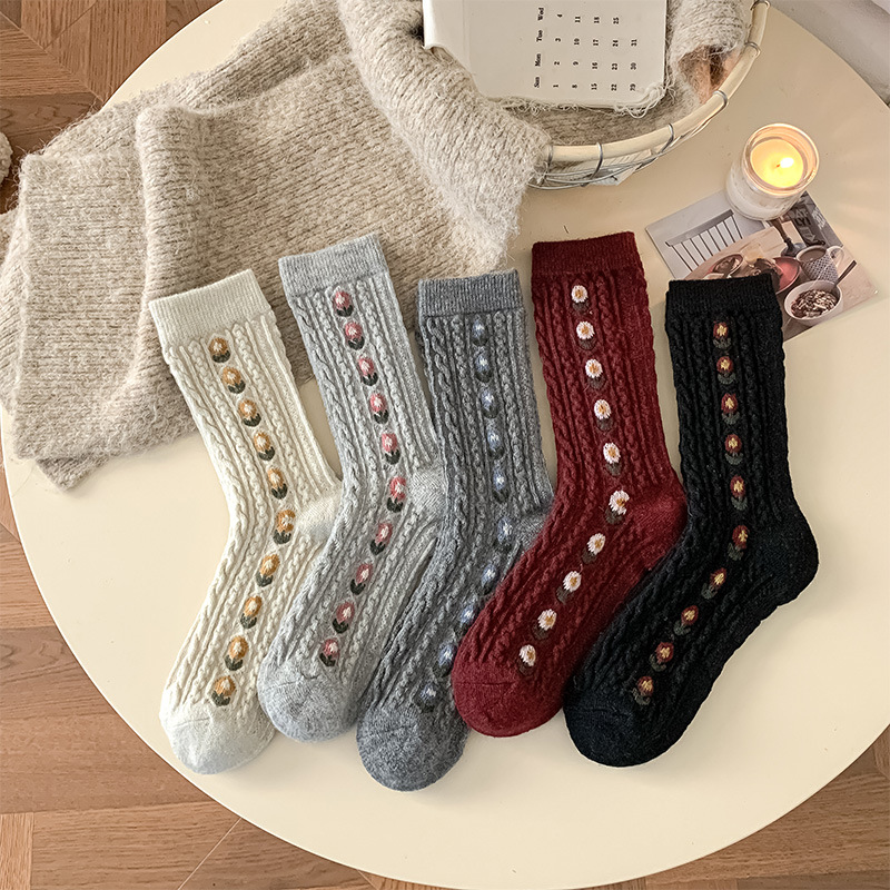 Boot Sock Slouchy - Coreano doce floral lã meados de