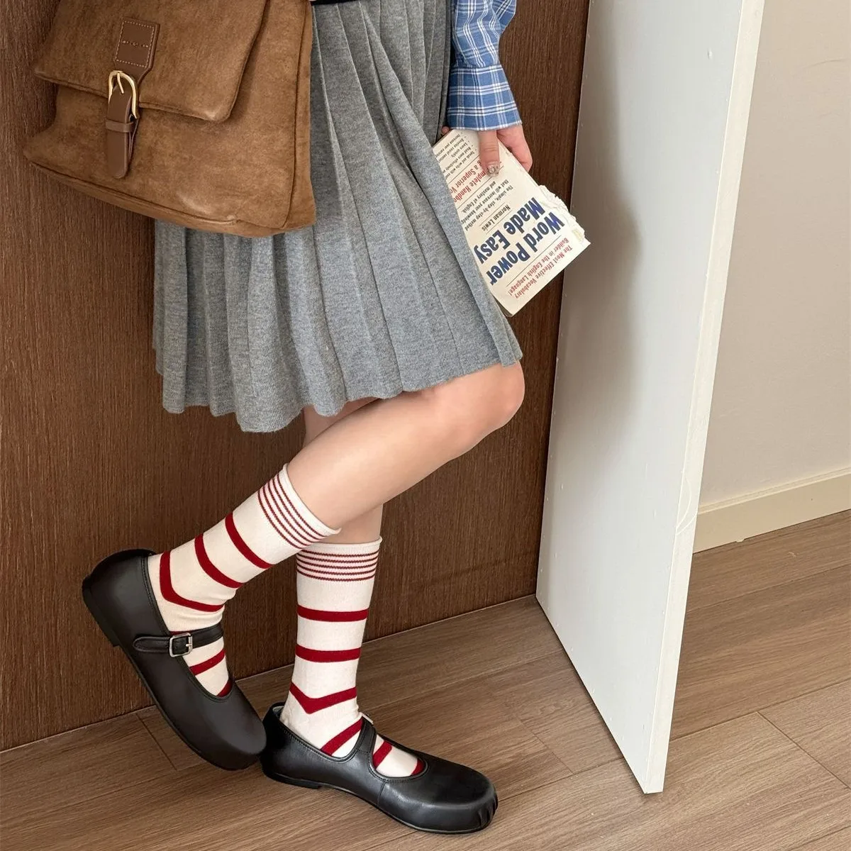 Silk Sock Bamboo - Coreano inverno listrado lã meias femininas