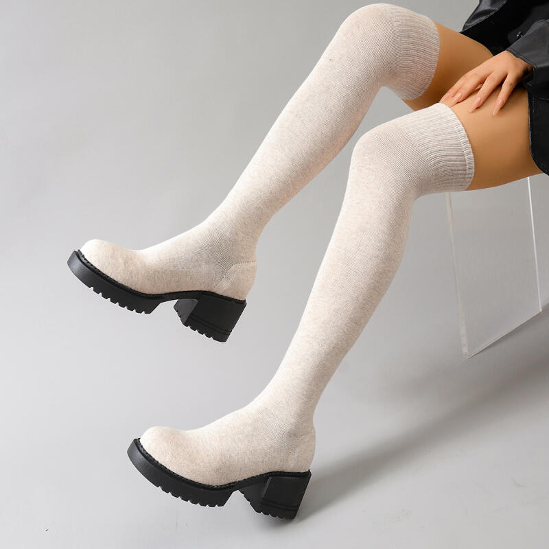 Knee High Sock Women - Plataforma grossa sobre o joelho botas