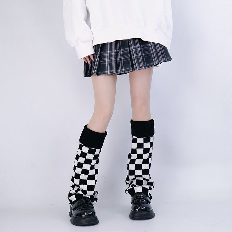 Polainas de Malha Xadrez Preto - Boot Sock Slouchy avaliação e preço