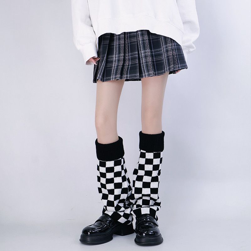 Polainas de Malha Xadrez Preto - Boot Sock Slouchy avaliação e preço