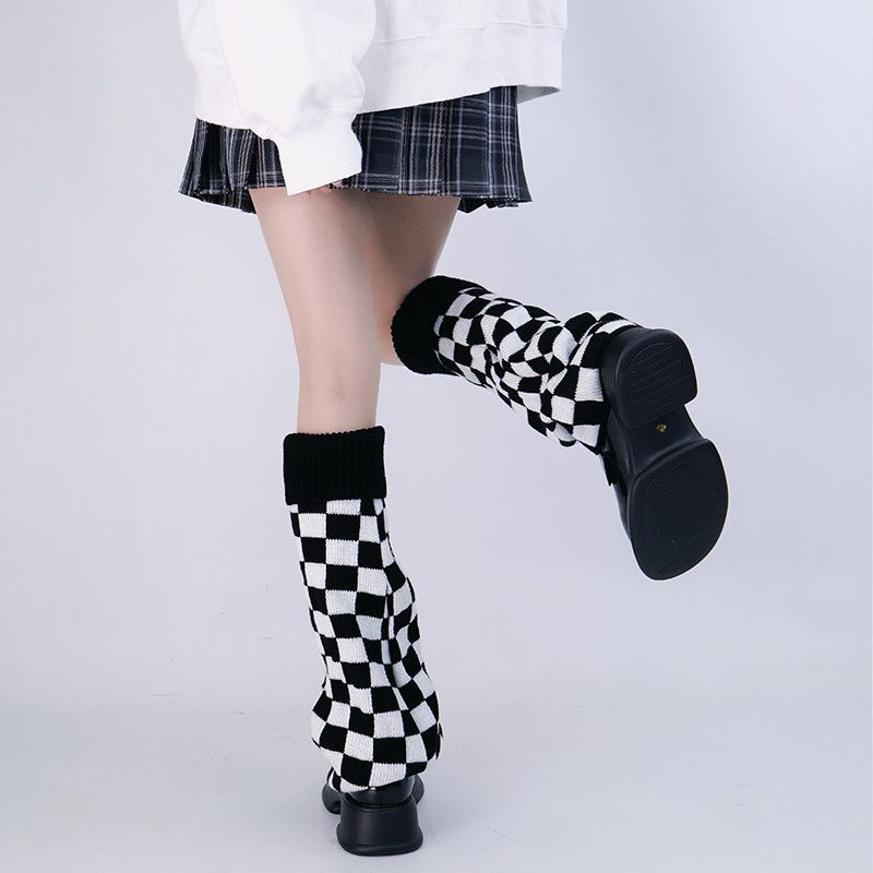 Polainas de Malha Xadrez Preto - Boot Sock Slouchy avaliação e preço