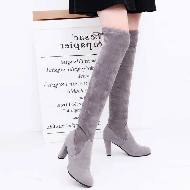 Botas femininas tecido elástic - Knee High Sock Women avaliação e preço