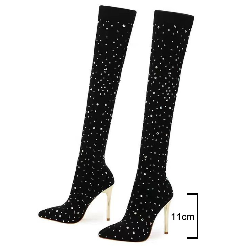 Strass perna fina estiramento  - Knee High Sock Women avaliação e preço