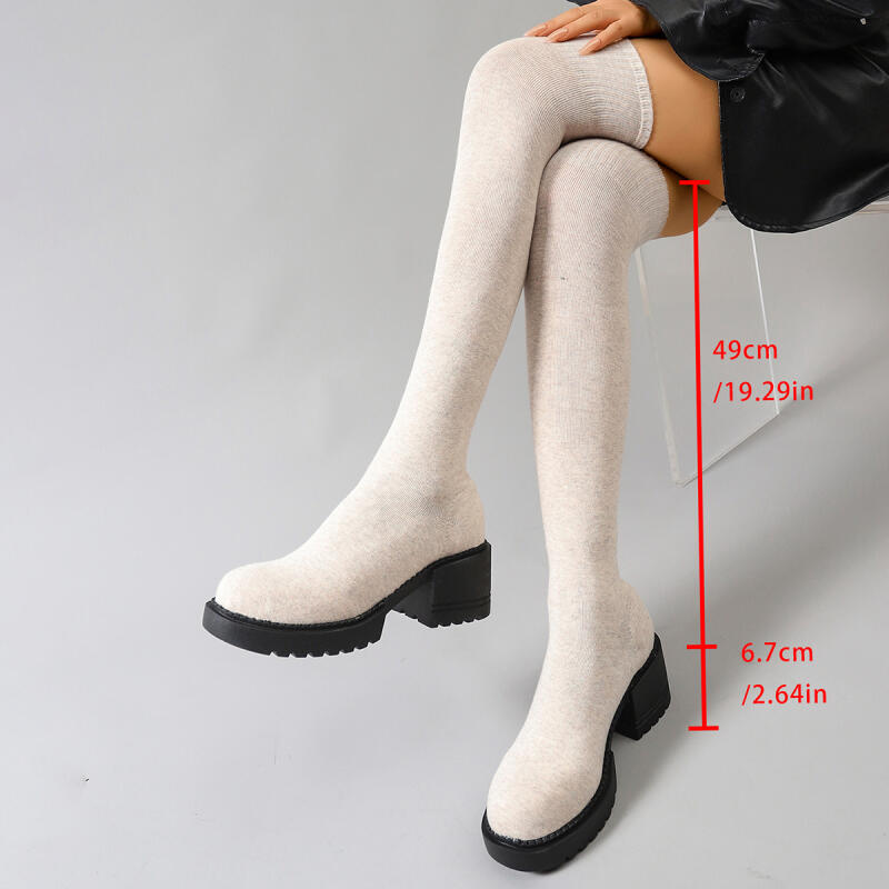 Plataforma grossa sobre o joel - Knee High Sock Women avaliação e preço