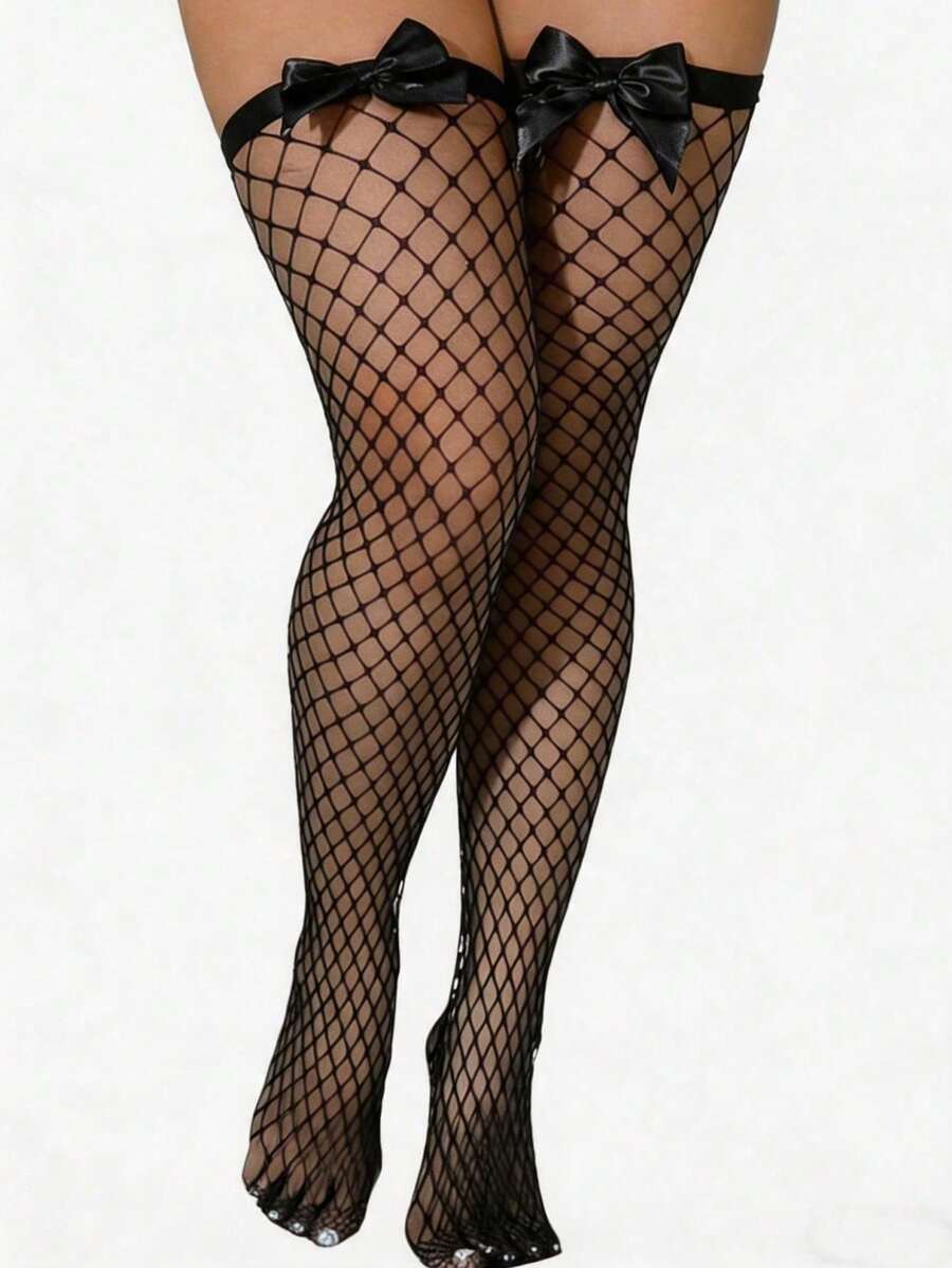 Meias de Rede com Laço Decorat - Knee High Sock Women avaliação e preço